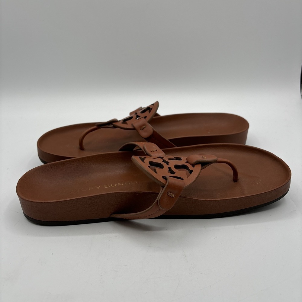 Tory Burch Miller Cloud Sandals Women's 8.5 Aged Camello Tan Leather Thong - Picture 8 of 11